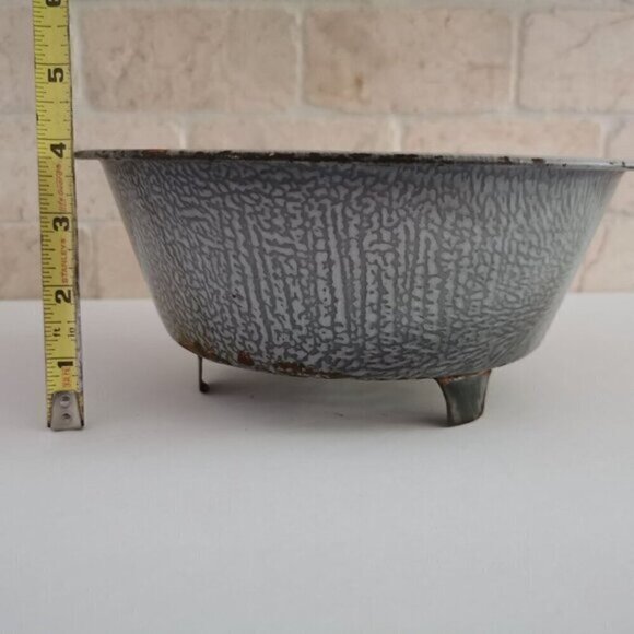 Gray Graniteware Strainer Vintage CONDITION Antique Enamelware Colander Footed R - Picture 6 of 7